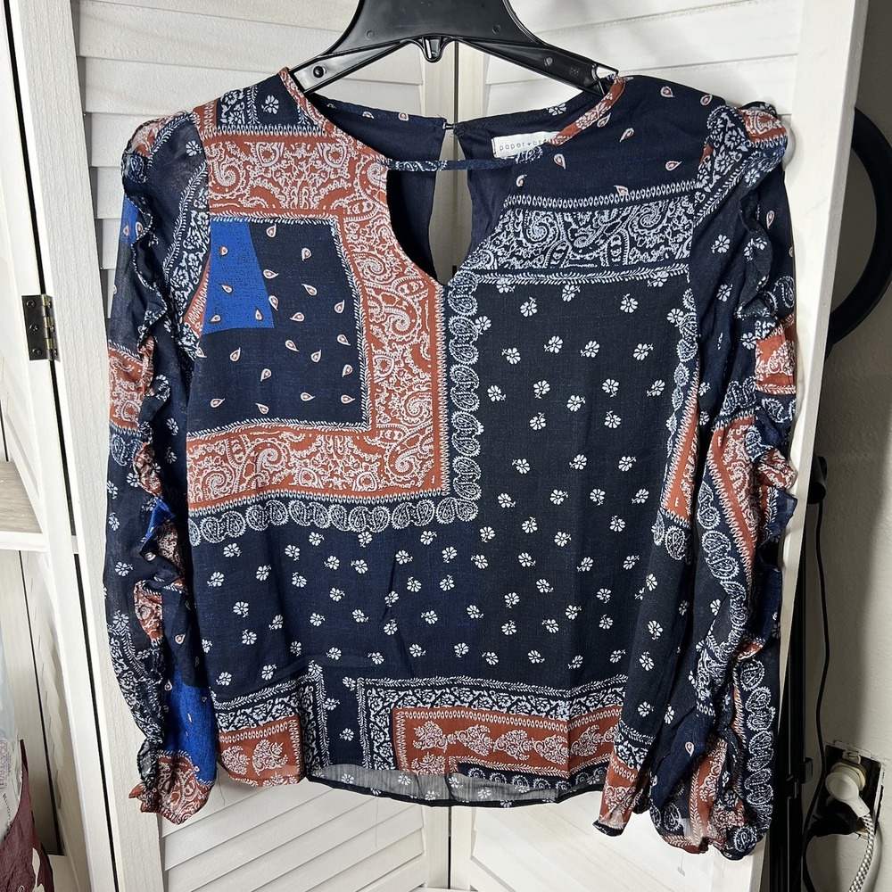 Unique Paper Crane Handkerchief Print Blouse Lined Chiffon‎ Size Medium NWT